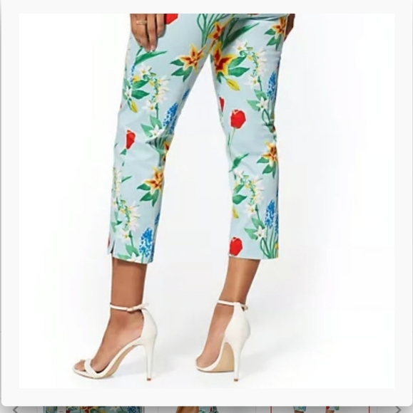 New York & Company Floral Print Capris - Red and Green on Light Blue Size 6 - Picture 7 of 11